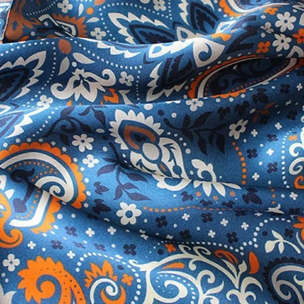 Blue Paisley Mulberry Silk Neck Scarf